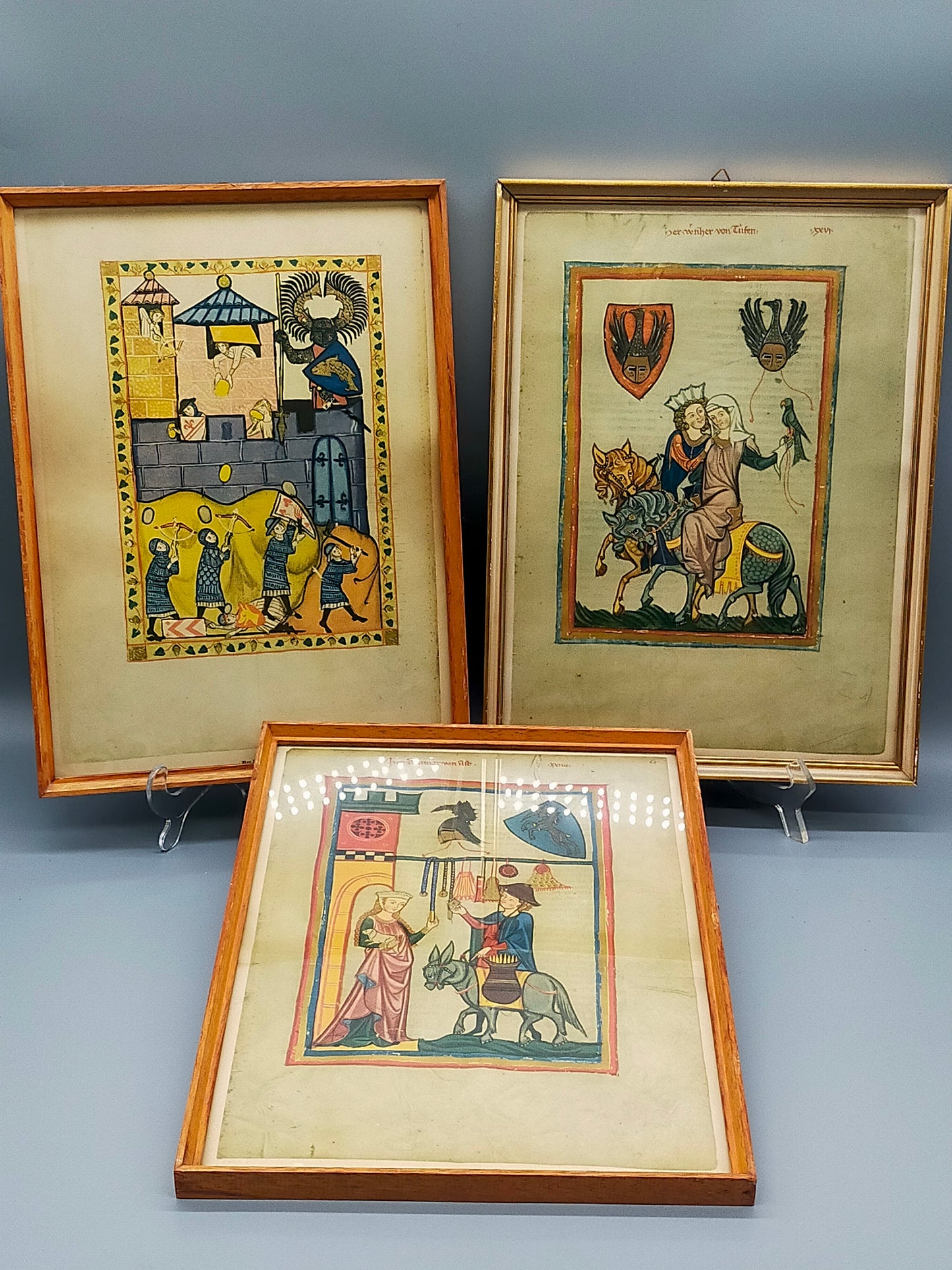 Deutsche Schule (XIV) 3er Set Codex Manesse – Einrahmung