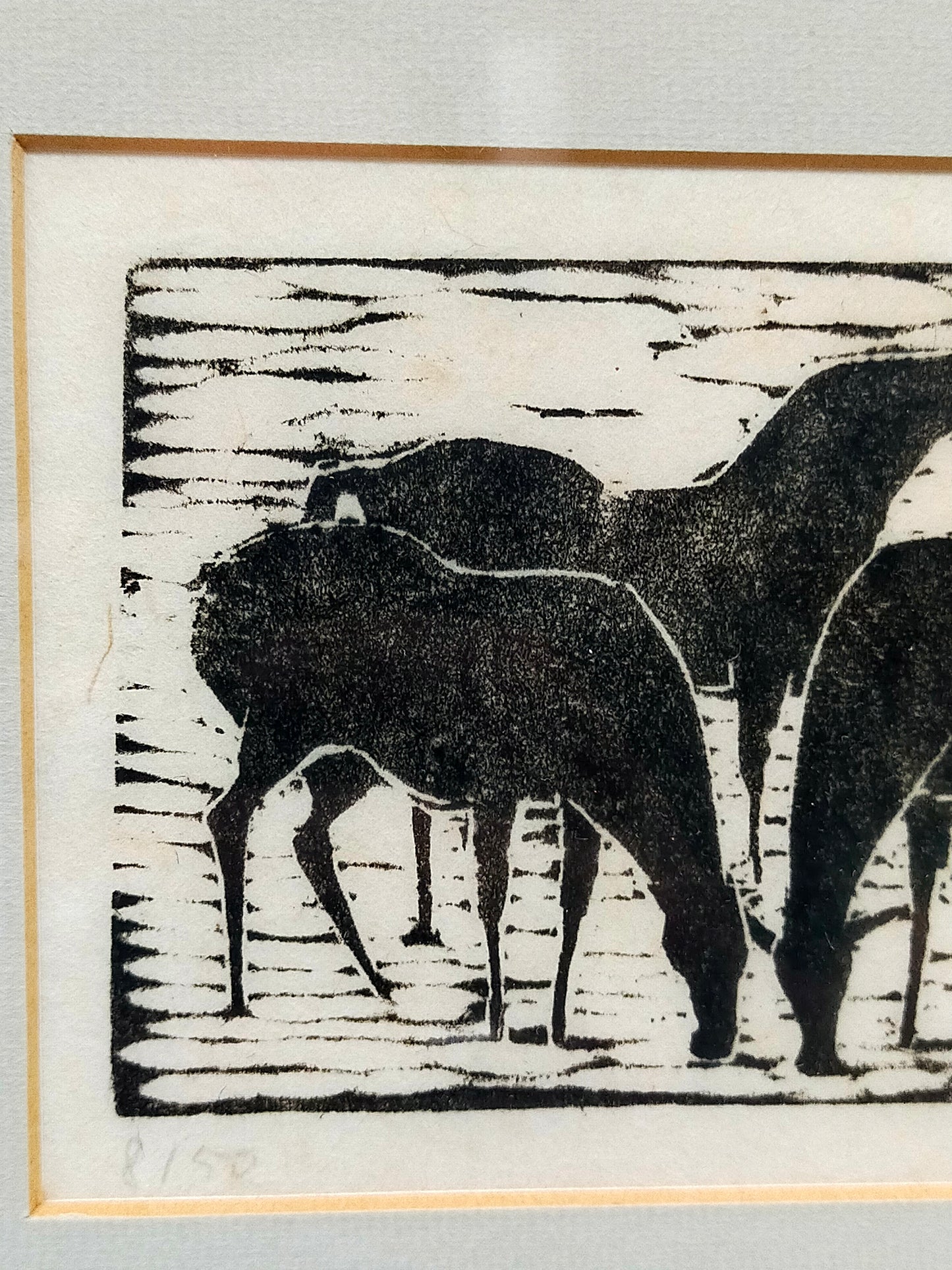 Heide Dobberkau – Original Holzschnitt Pferdekoppel 69 Signiert 8/150