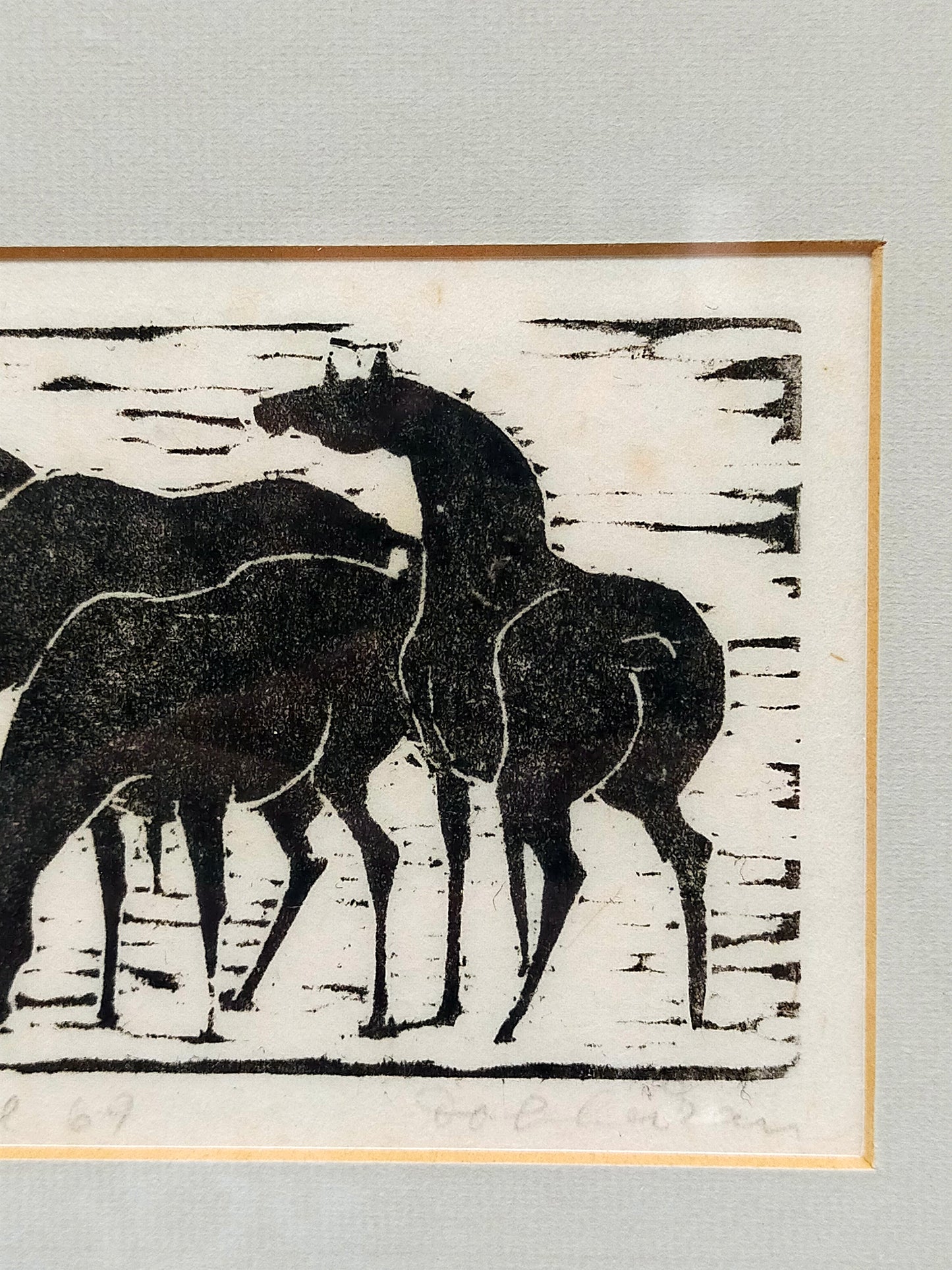 Heide Dobberkau – Original Holzschnitt Pferdekoppel 69 Signiert 8/150