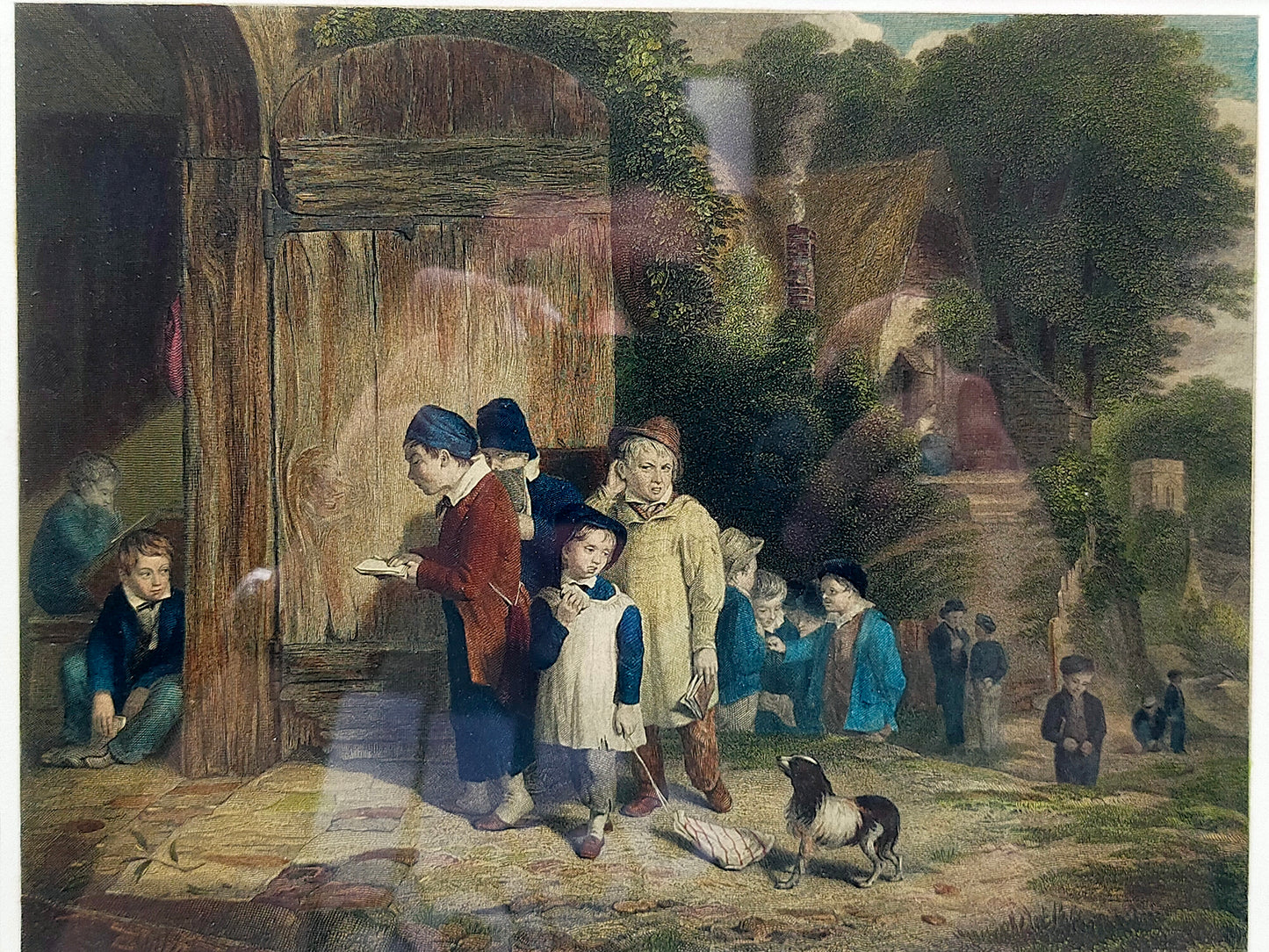 Britische Schule (XIX) Going to school nach T. Webster Antiker Druck