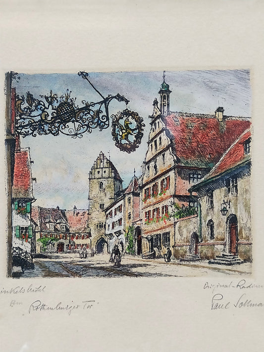 Paul Sollmann Dinkelsbühl am Rothenburger Tor Original Radierung