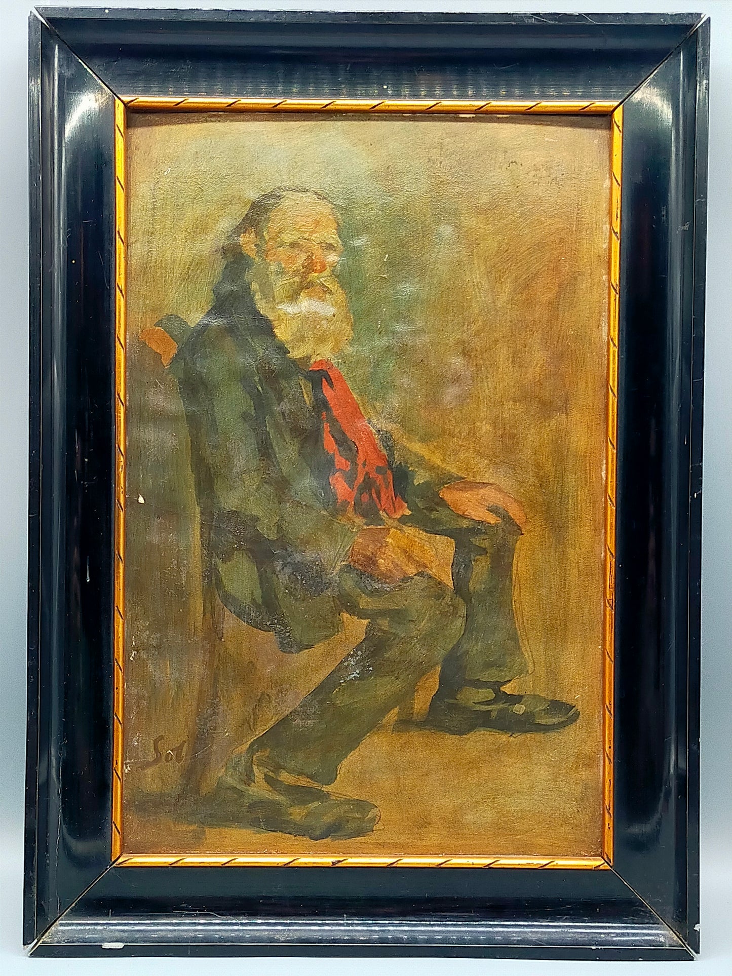 Deutsche Schule (XX) Sitzender Herr mit rotem Schal Ölgemälde