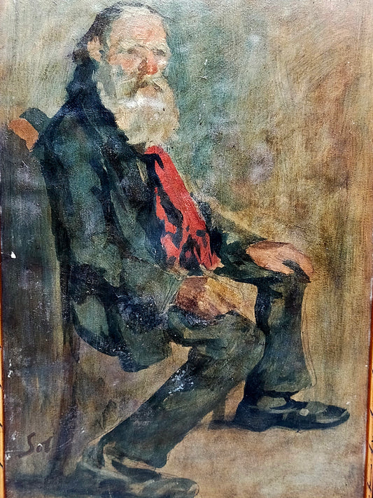Deutsche Schule (XX) Sitzender Herr mit rotem Schal Ölgemälde