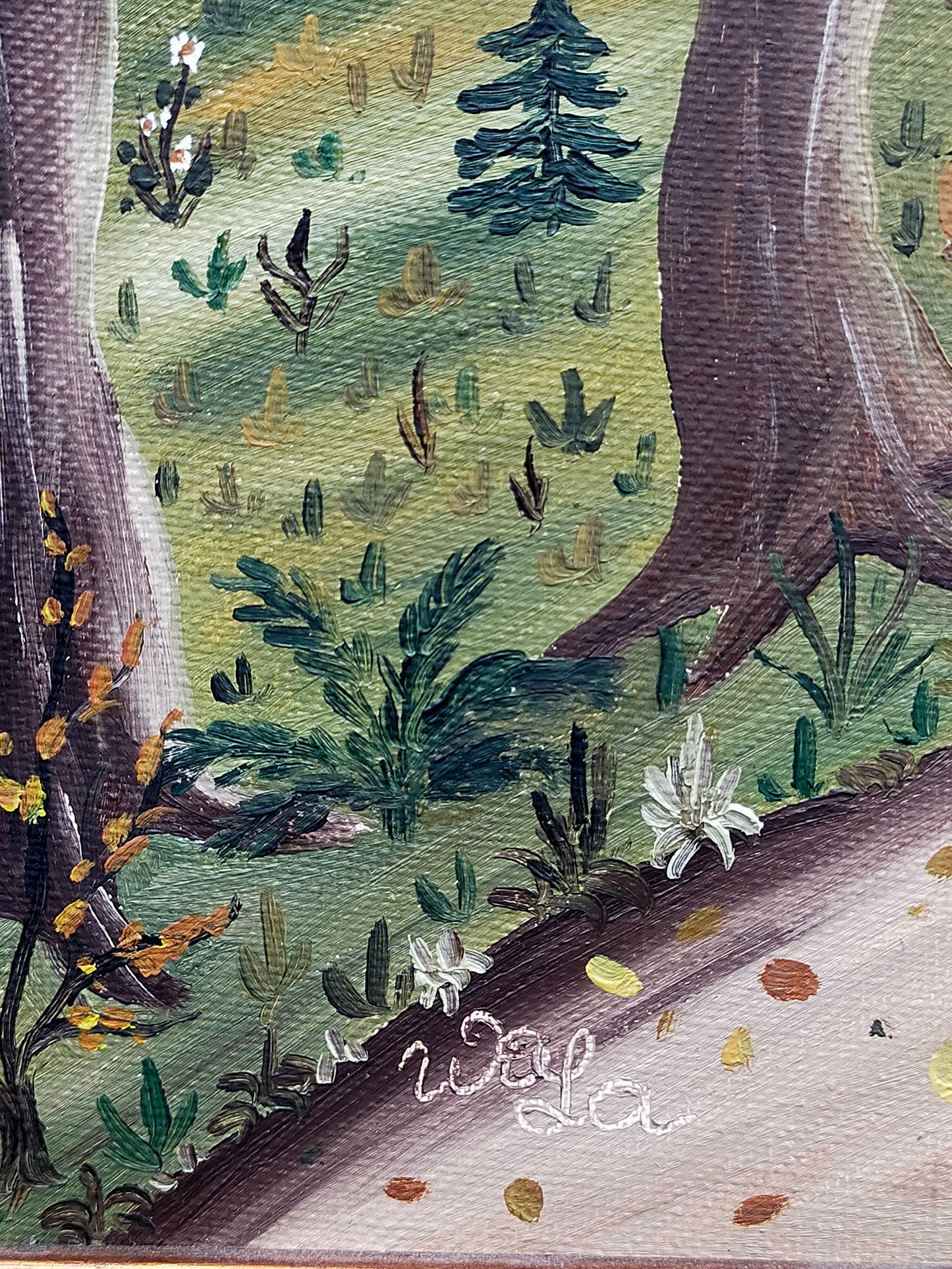 Deutsche Schule (XX) Spaziergang durch den Wald Naive Kunst Ölgemälde
