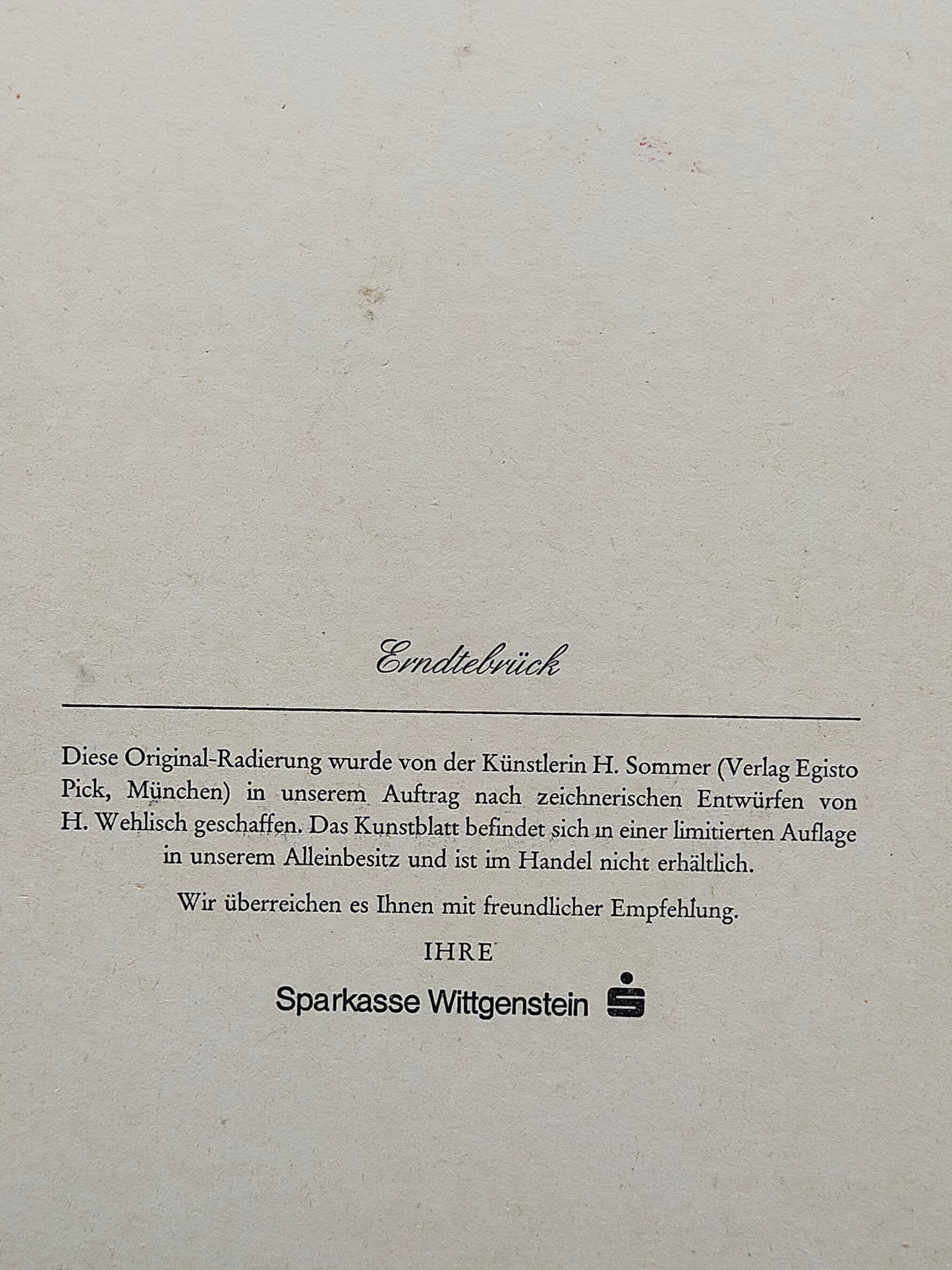 Deutsche Schule (XX) Historische Ansicht Erndtebrück Original Radierung