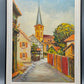 Deutsche Schule (XX) Romantische Dorfstraße mit Kirche Ölgemälde