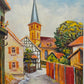 Deutsche Schule (XX) Romantische Dorfstraße mit Kirche Ölgemälde