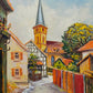 Deutsche Schule (XX) Romantische Dorfstraße mit Kirche Ölgemälde