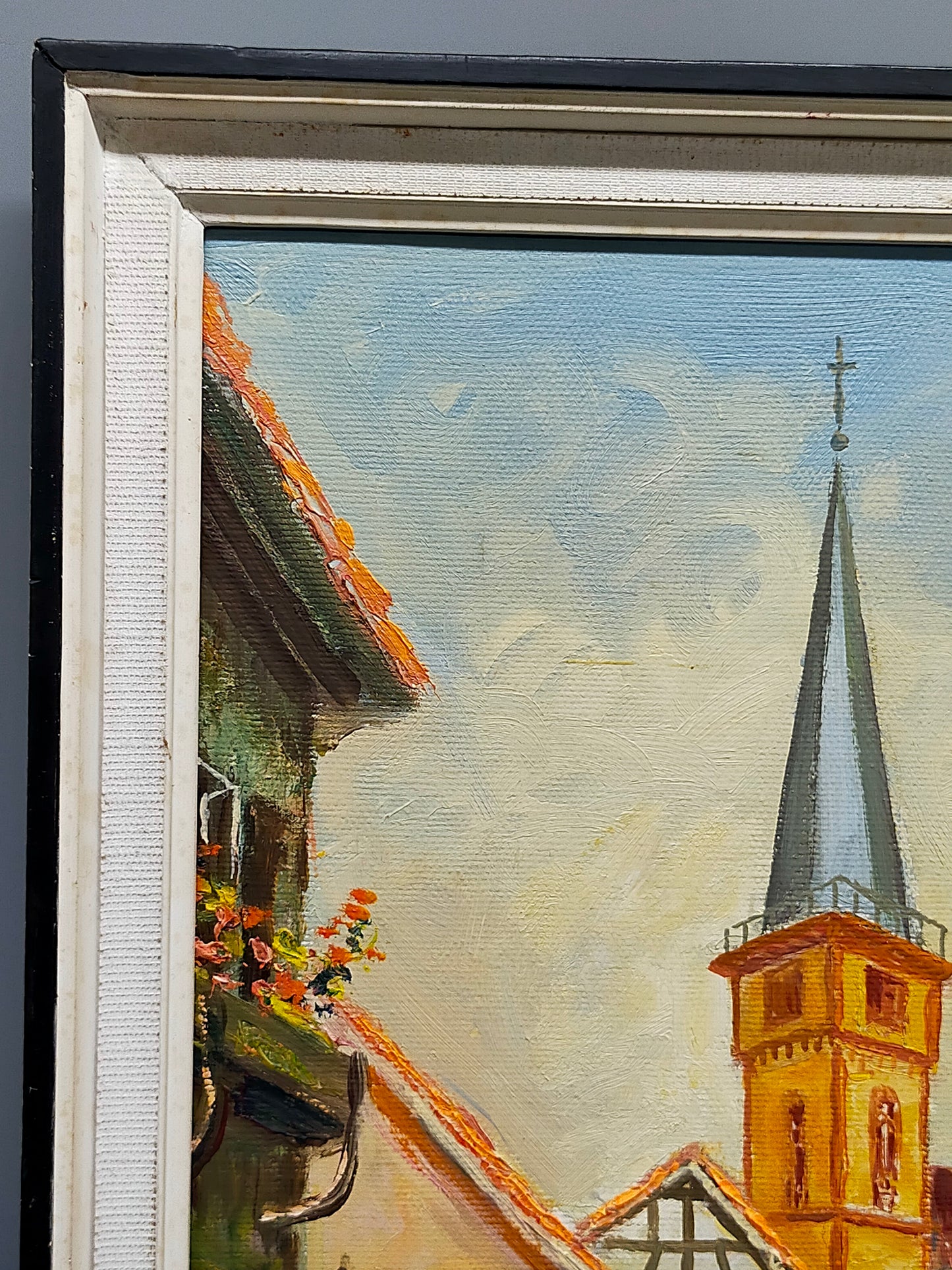 Deutsche Schule (XX) Romantische Dorfstraße mit Kirche Ölgemälde