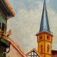 Deutsche Schule (XX) Romantische Dorfstraße mit Kirche Ölgemälde