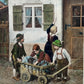 Franz von Defregger- Kinder mit Hund im Wagen Handkolorierter Kupferdruck