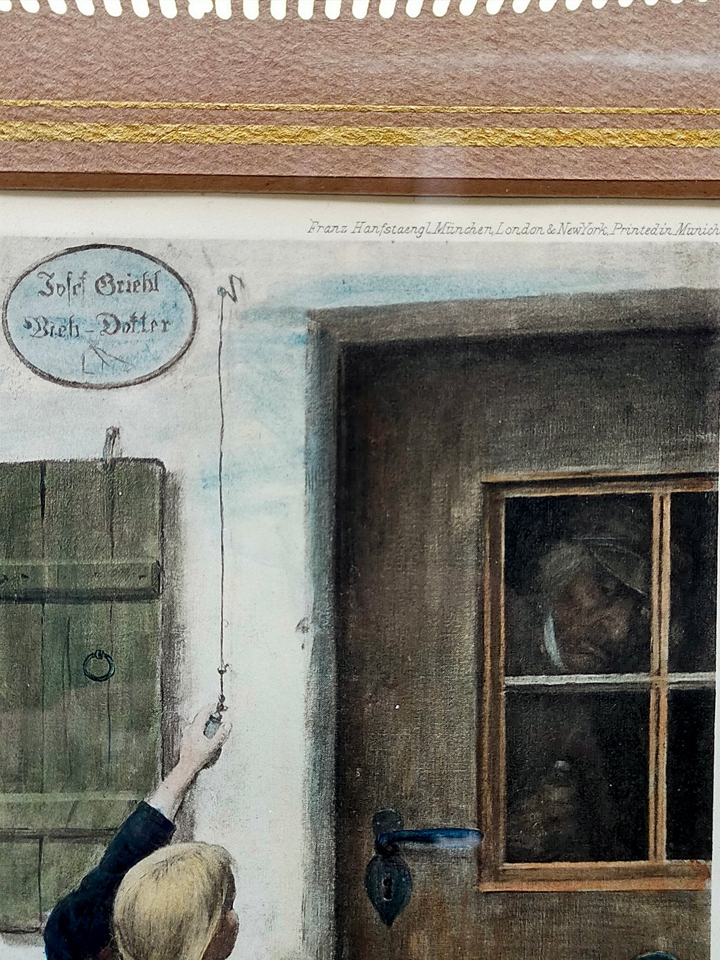 Franz von Defregger- Kinder mit Hund im Wagen Handkolorierter Kupferdruck