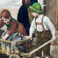 Franz von Defregger- Kinder mit Hund im Wagen Handkolorierter Kupferdruck