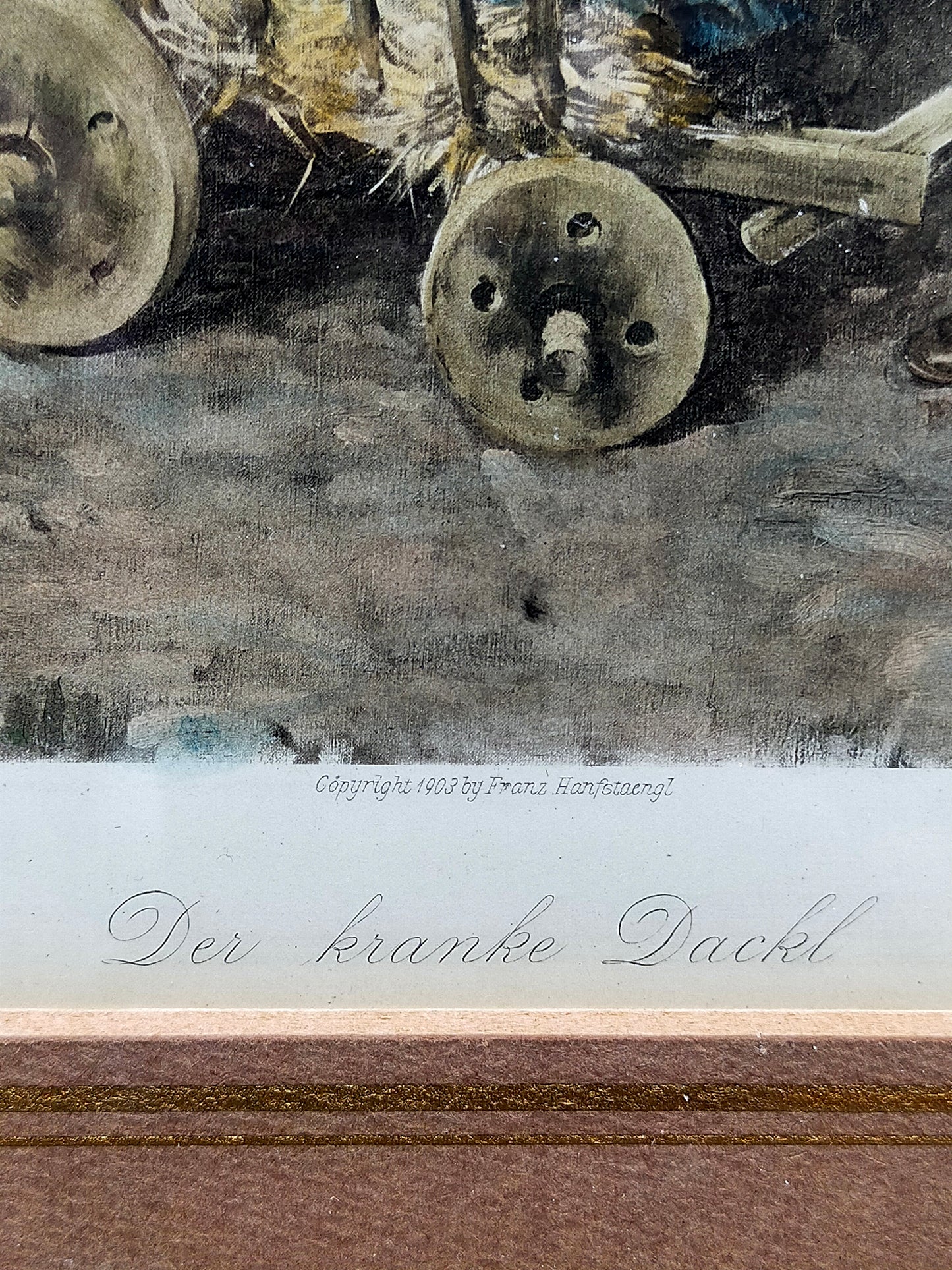 Franz von Defregger- Kinder mit Hund im Wagen Handkolorierter Kupferdruck