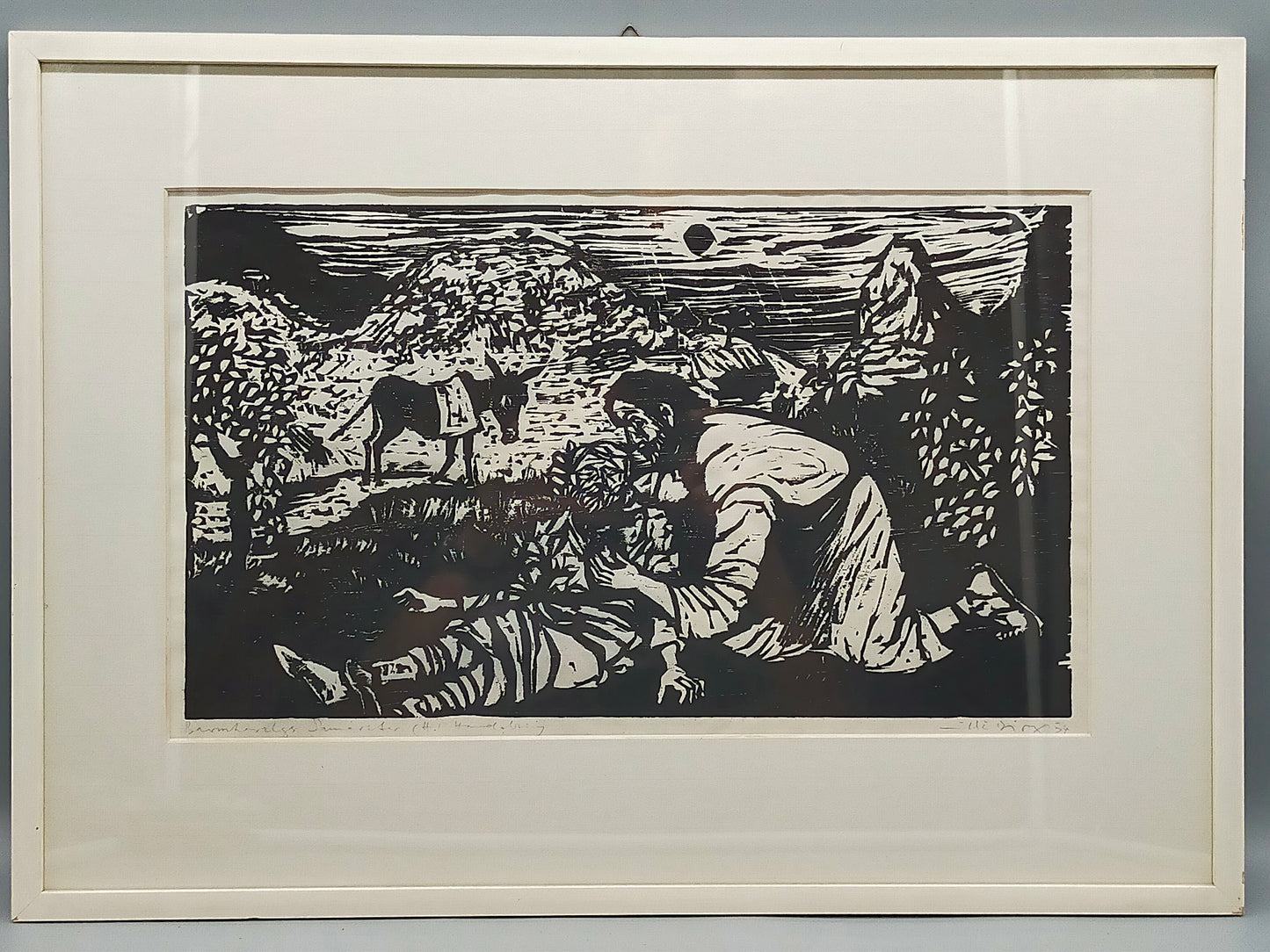 Willi Dirx (1954) Barmherziger Samariter Original Holzschnitt signiert
