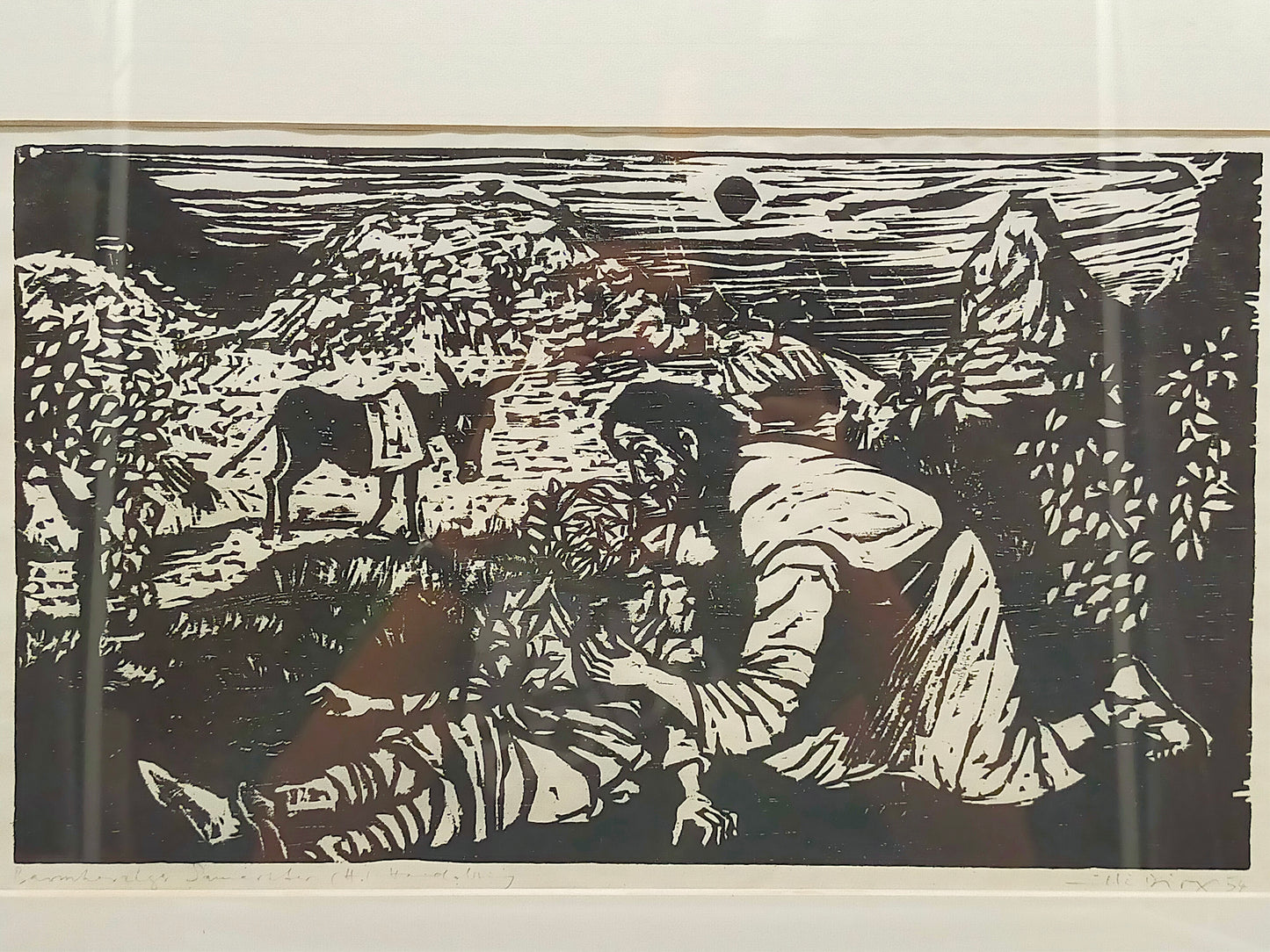Willi Dirx (1954) Barmherziger Samariter Original Holzschnitt signiert