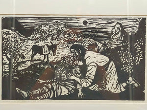 Willi Dirx (1954) Barmherziger Samariter Original Holzschnitt signiert