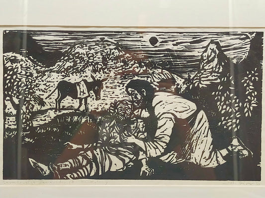 Willi Dirx (1954) Barmherziger Samariter Original Holzschnitt signiert