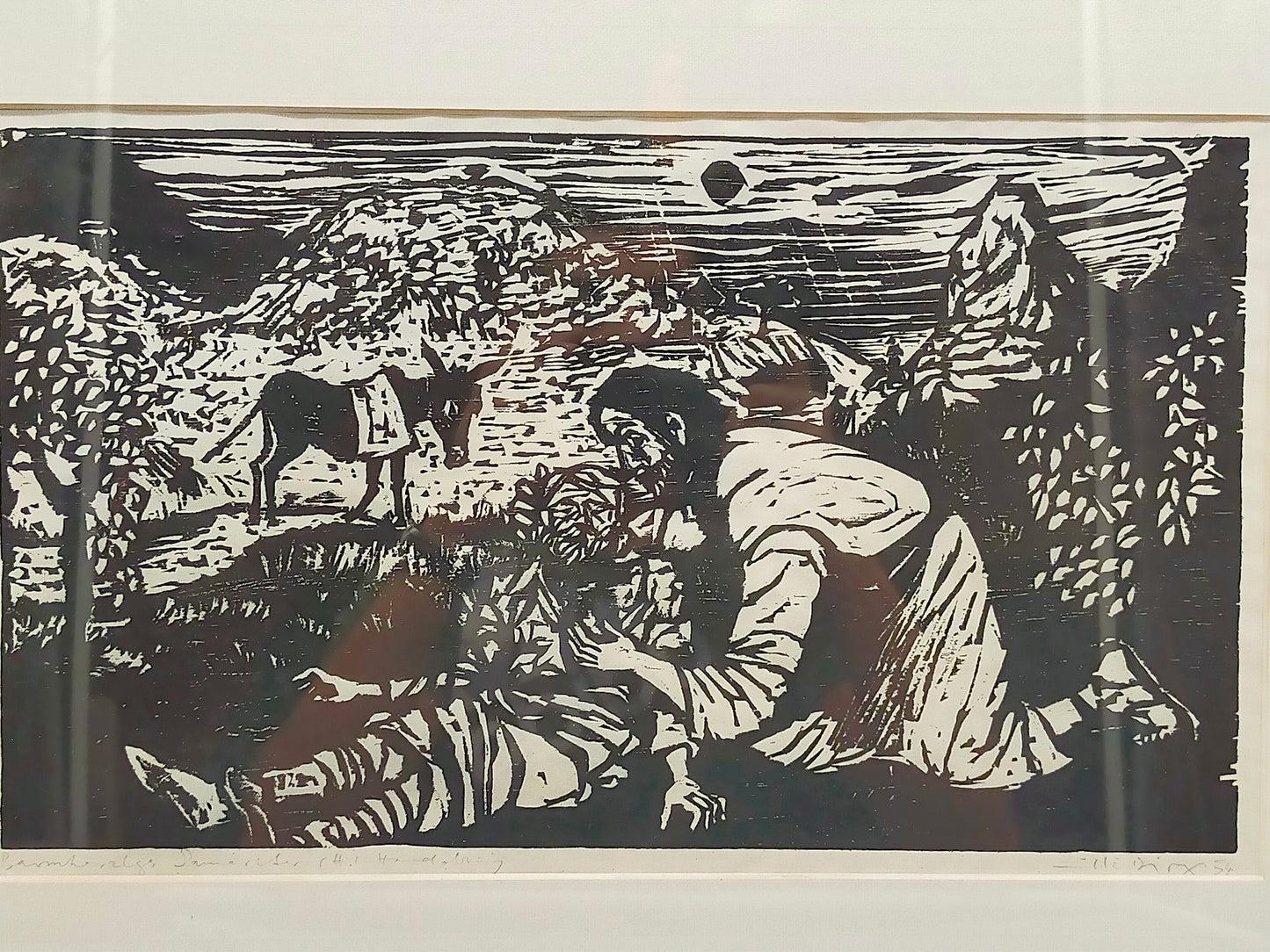 Willi Dirx (1954) Barmherziger Samariter Original Holzschnitt signiert