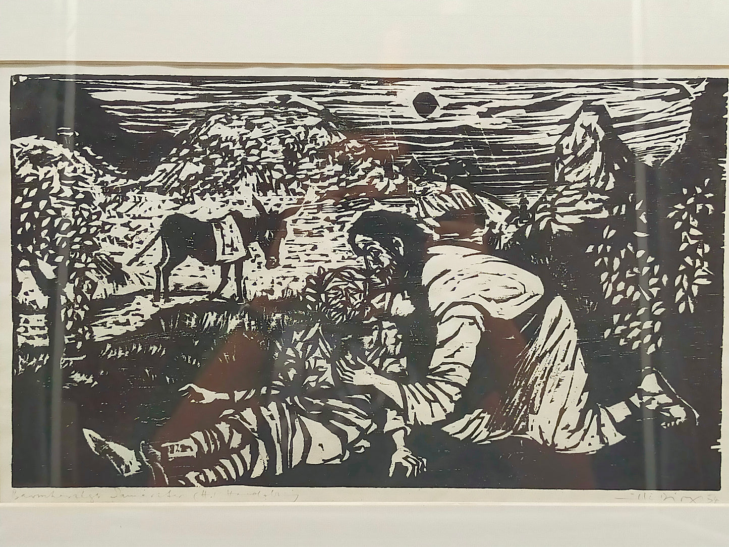 Willi Dirx (1954) Barmherziger Samariter Original Holzschnitt signiert