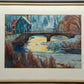Deutsche Schule (XX) Winterliche Flusslandschaft mit Brücke Aquarell
