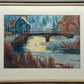 Deutsche Schule (XX) Winterliche Flusslandschaft mit Brücke Aquarell