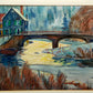 Deutsche Schule (XX) Winterliche Flusslandschaft mit Brücke Aquarell