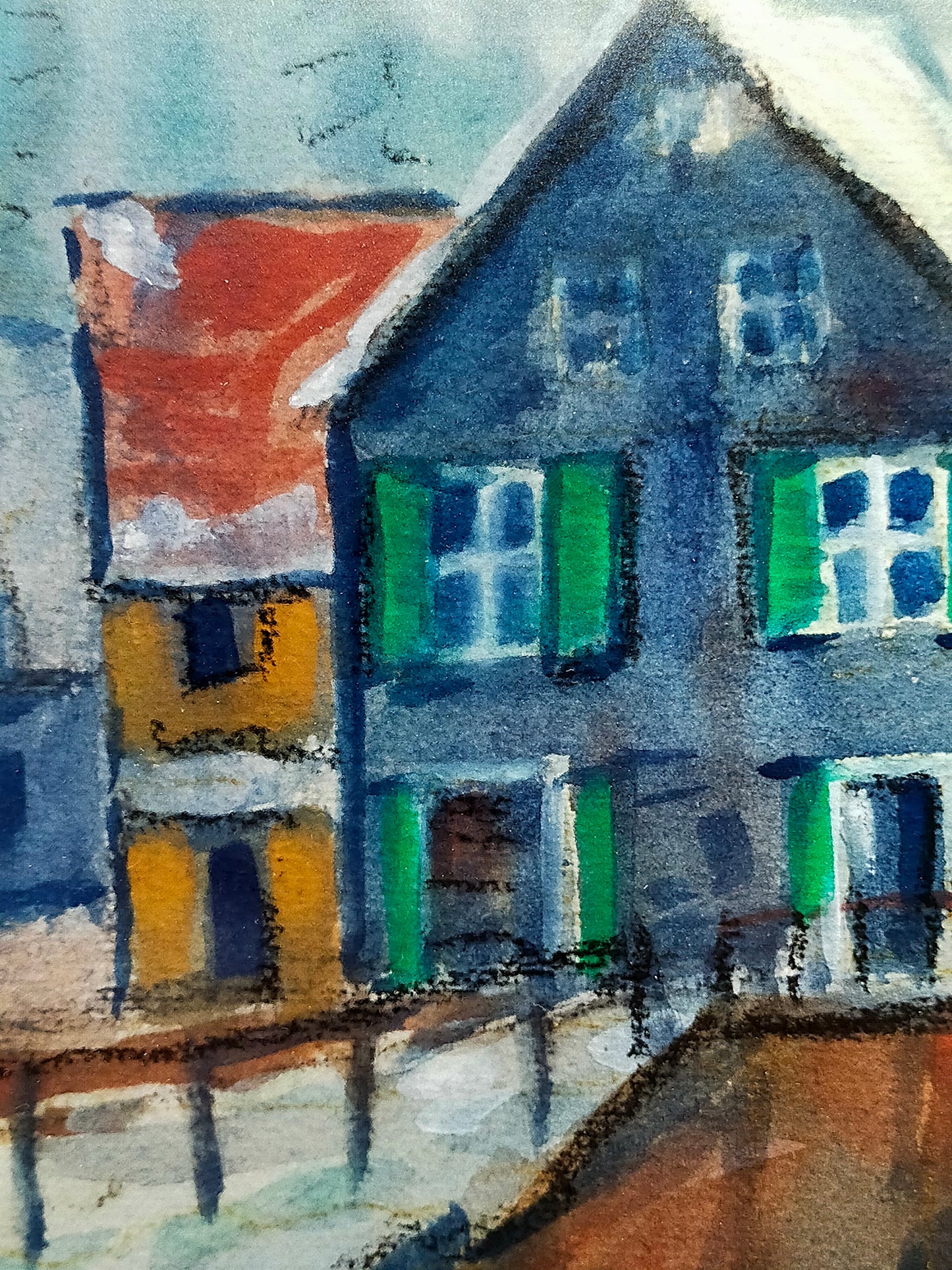 Deutsche Schule (XX) Winterliche Flusslandschaft mit Brücke Aquarell