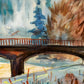 Deutsche Schule (XX) Winterliche Flusslandschaft mit Brücke Aquarell