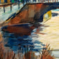 Deutsche Schule (XX) Winterliche Flusslandschaft mit Brücke Aquarell