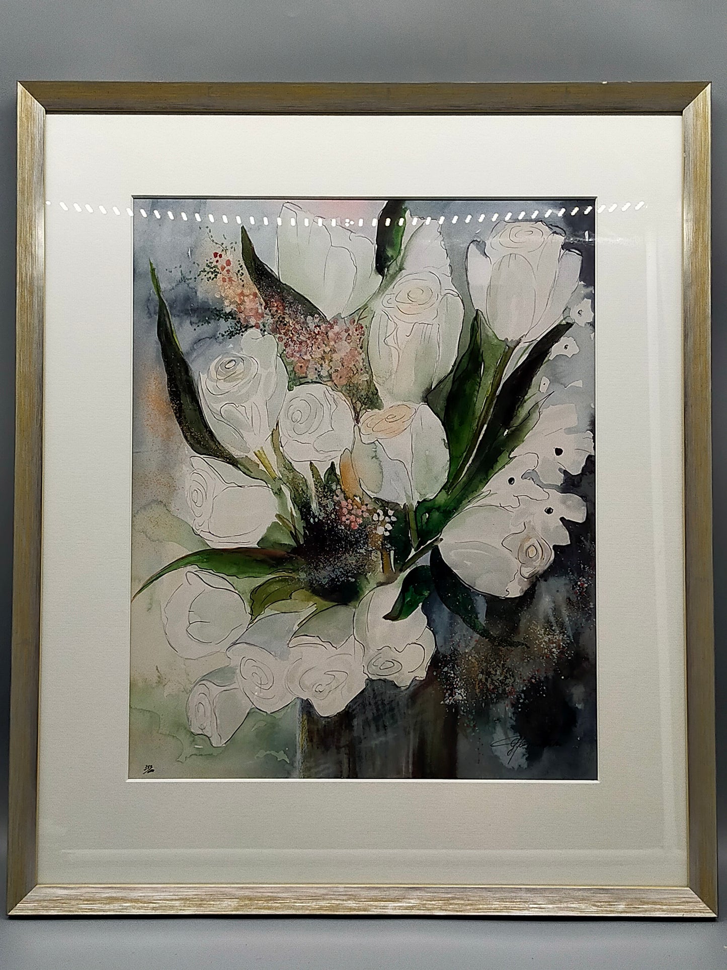 Gisela Tanculski – Elegantes Aquarell mit weißen Rosen – Kunstwerk