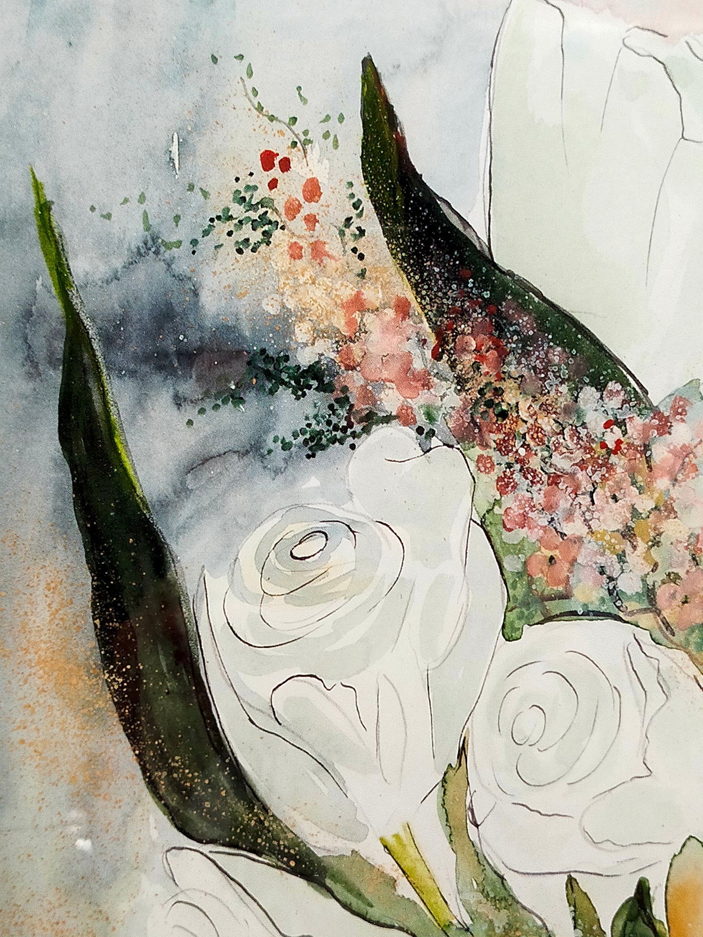 Gisela Tanculski – Elegantes Aquarell mit weißen Rosen – Kunstwerk
