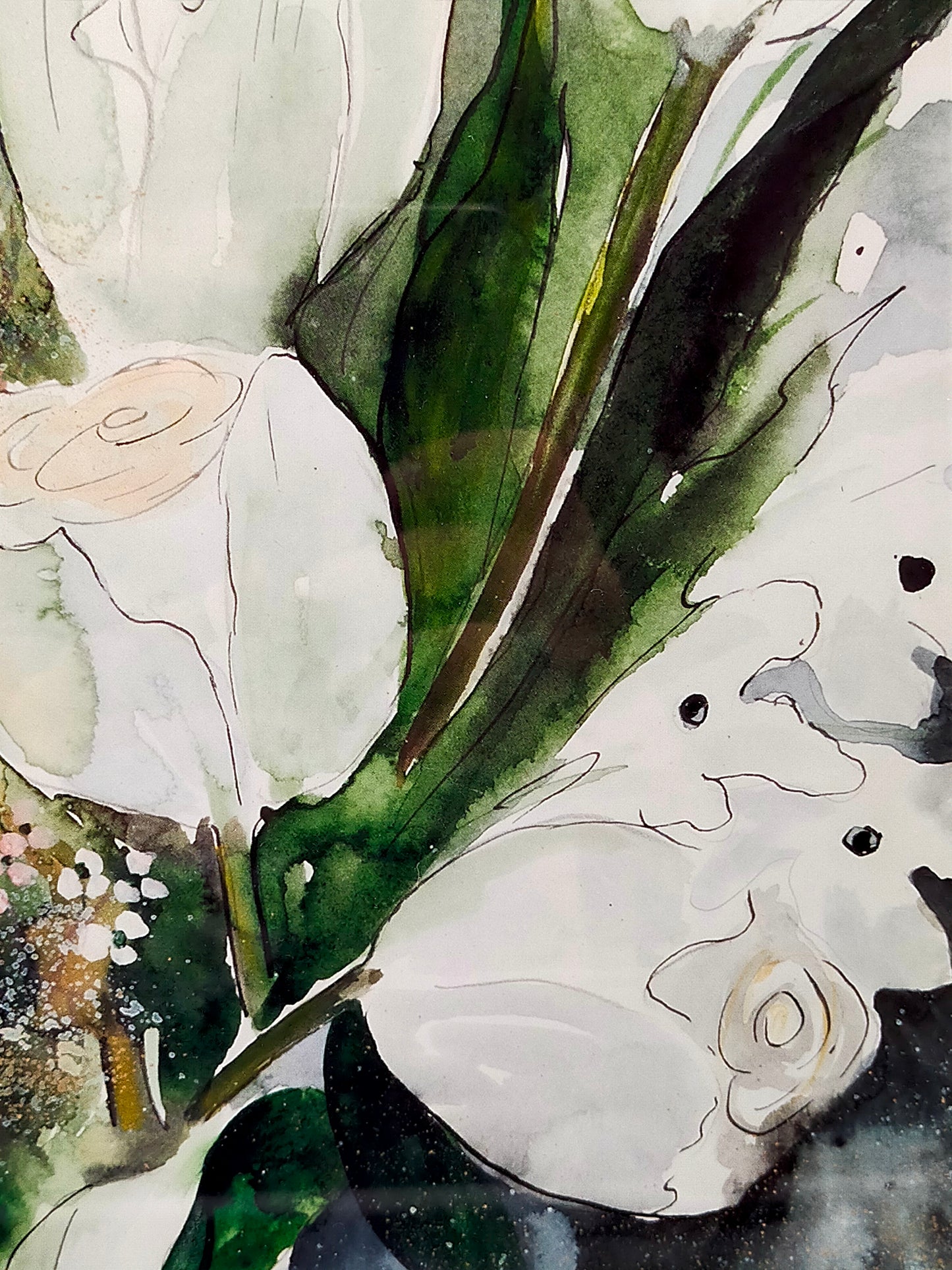 Gisela Tanculski – Elegantes Aquarell mit weißen Rosen – Kunstwerk