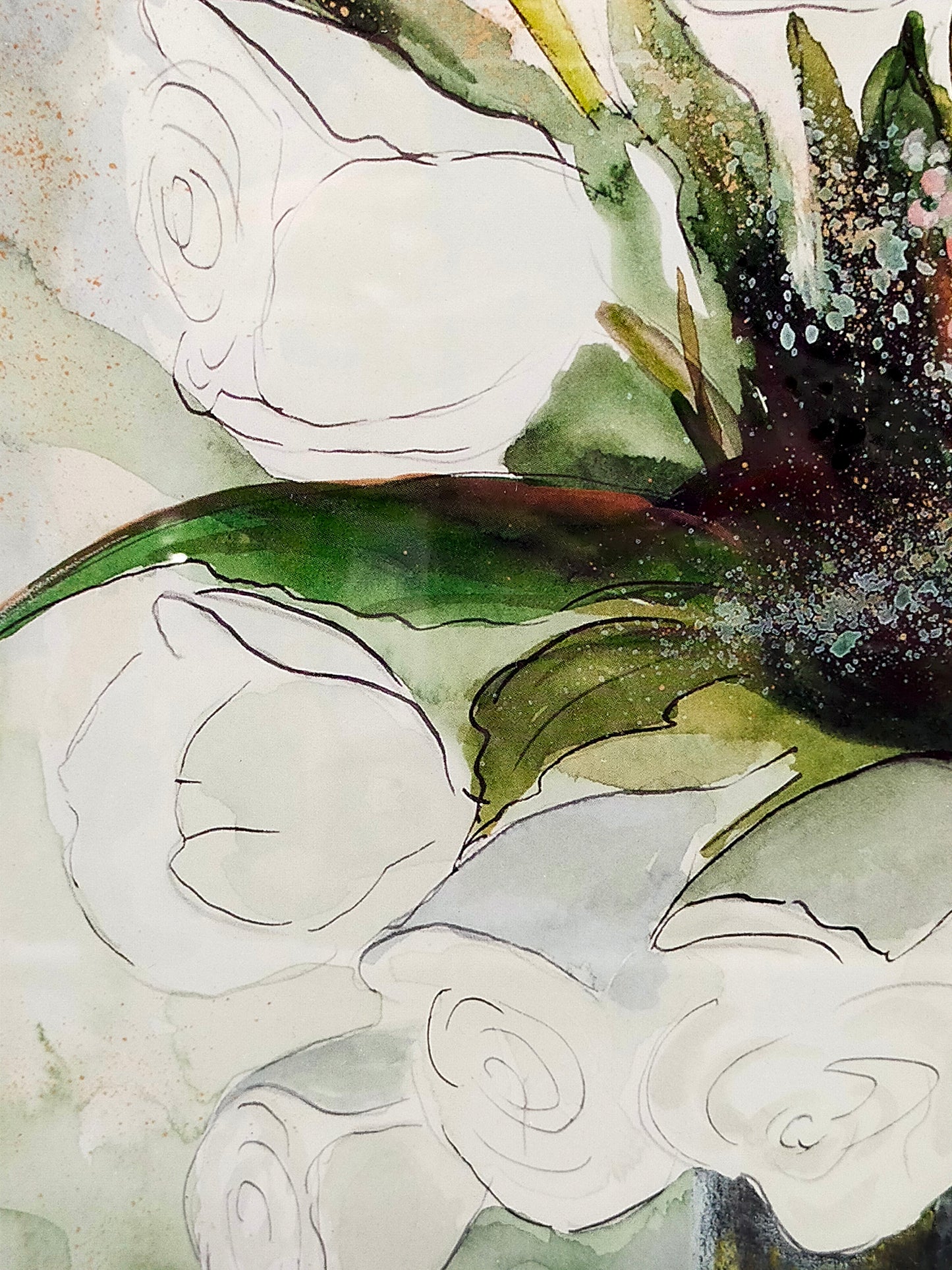 Gisela Tanculski – Elegantes Aquarell mit weißen Rosen – Kunstwerk