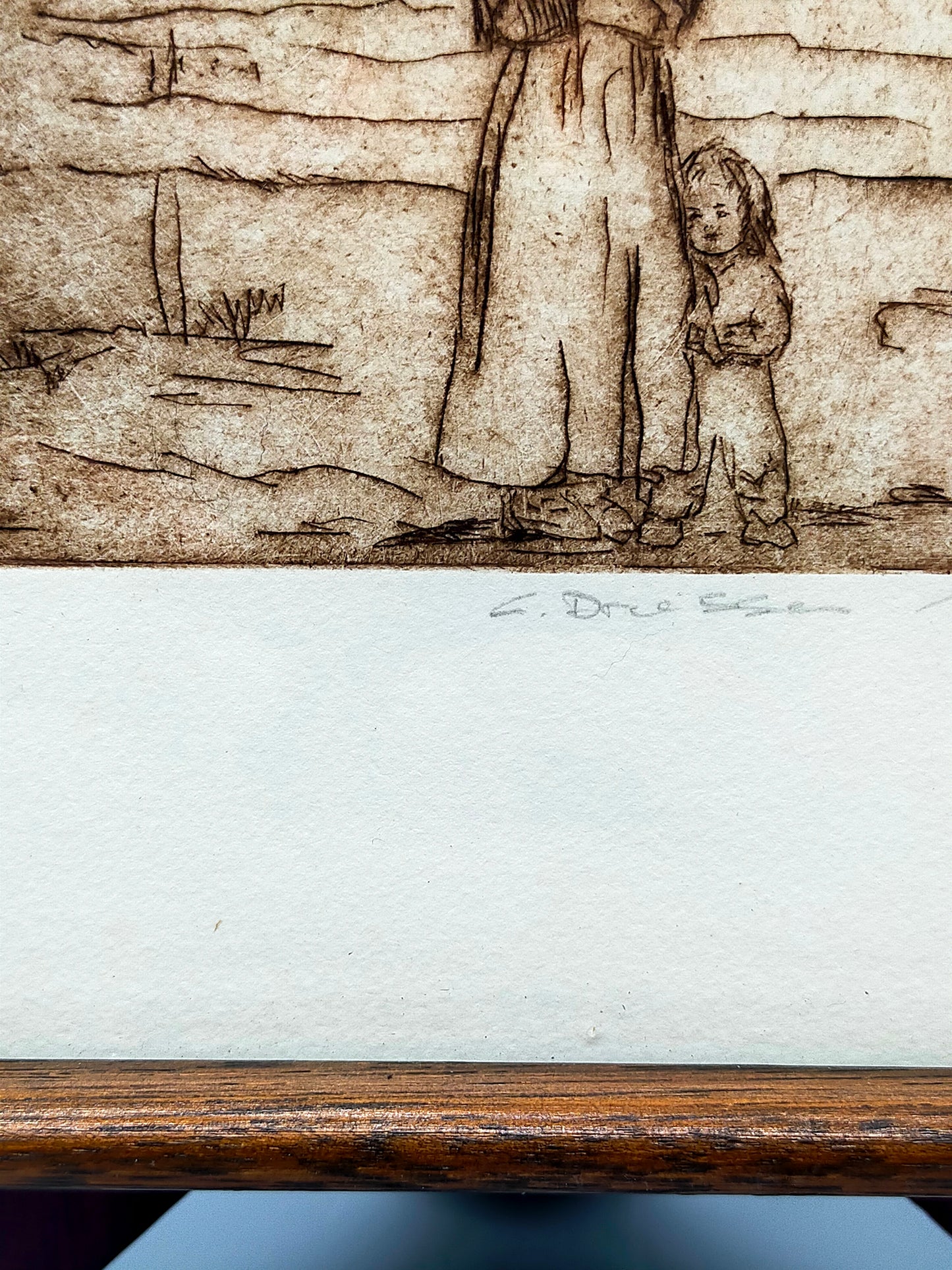Geschwister auf dem Landweg Radierung von E. Dreessen