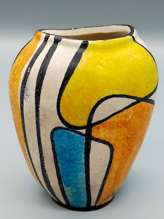 Vintage Kunstkeramik Vase im Mid-Century Stil Abstraktes Farbdekor