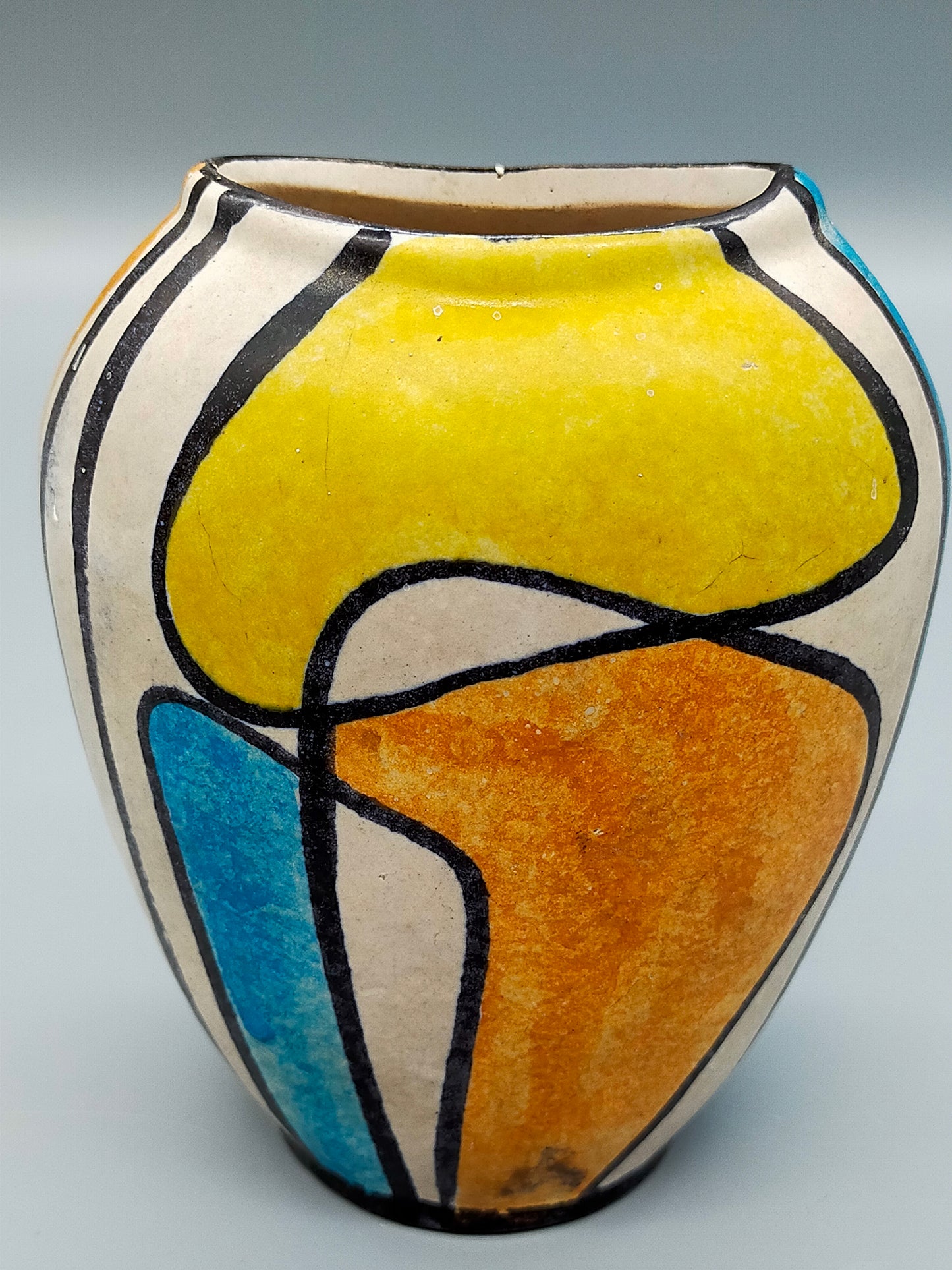 Vintage Kunstkeramik Vase im Mid-Century Stil Abstraktes Farbdekor