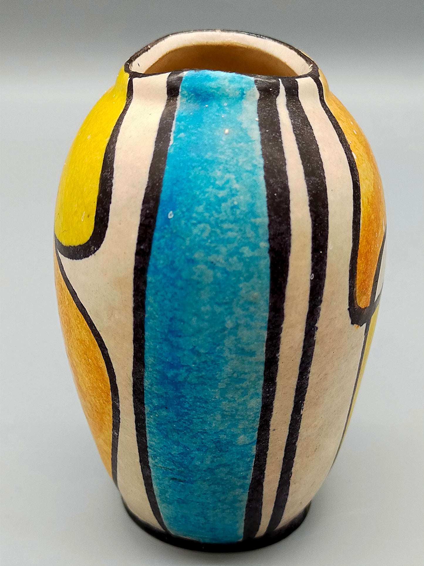Vintage Kunstkeramik Vase im Mid-Century Stil Abstraktes Farbdekor