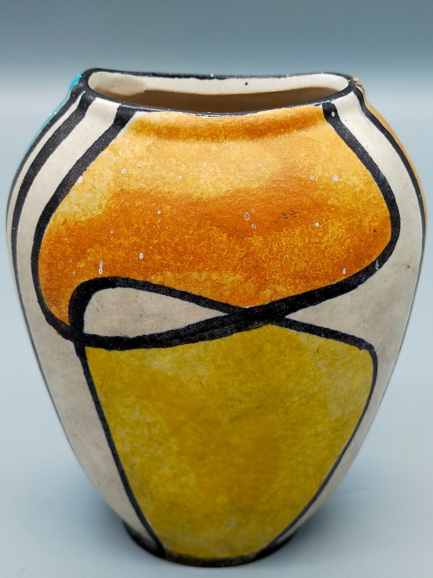 Vintage Kunstkeramik Vase im Mid-Century Stil Abstraktes Farbdekor