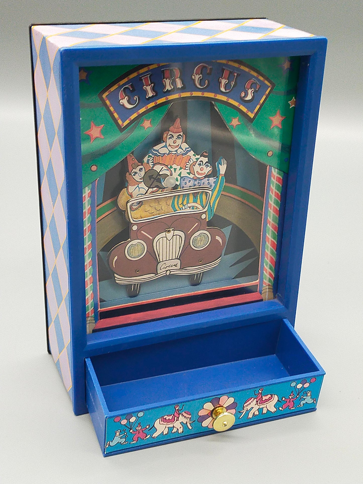 Vintage Circus Spiel Uhr mit Schublade Melodie Small World