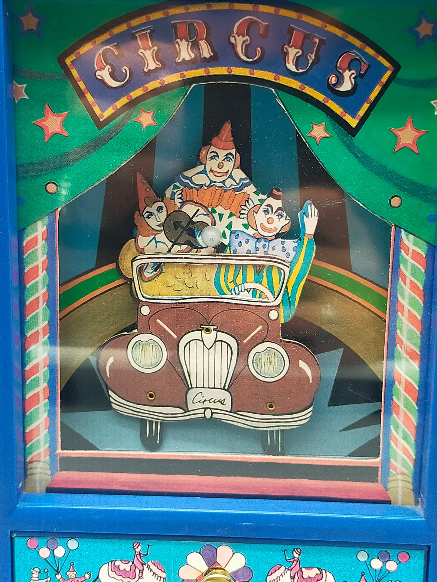 Vintage Circus Spiel Uhr mit Schublade Melodie Small World