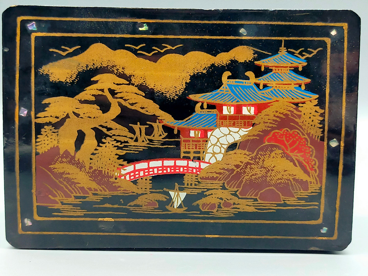 Asiatische Spieldose Schmuckschatulle mit Ballerina Schwarz Lack