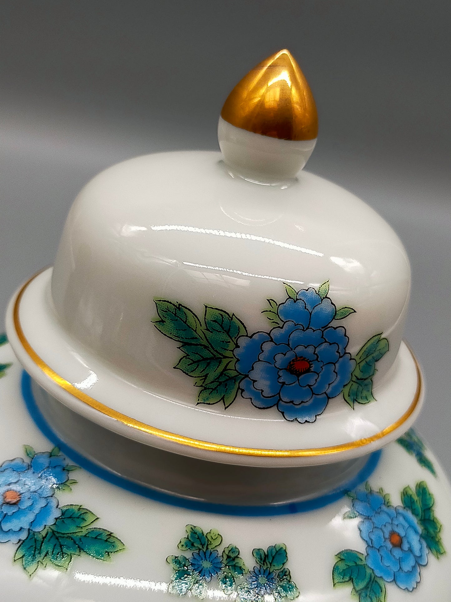 Elegante FHH Deckelvase Handbemaltes Porzellan mit Vogelmotiv