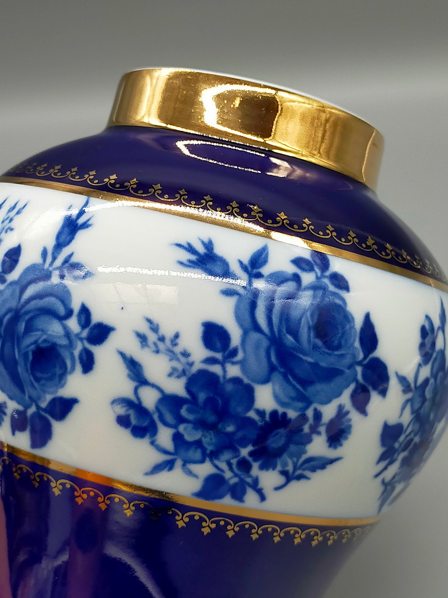 Prachtvolle Royal KPM Bavaria Echt Cobalt Deckelvase – Blau/Gold