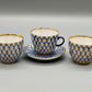 Lomonosov Kobaltnetz Mokka-Set – 3 Tassen & 1 Untertasse UdSSR
