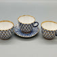Lomonosov Kobaltnetz Mokka-Set – 3 Tassen & 1 Untertasse UdSSR