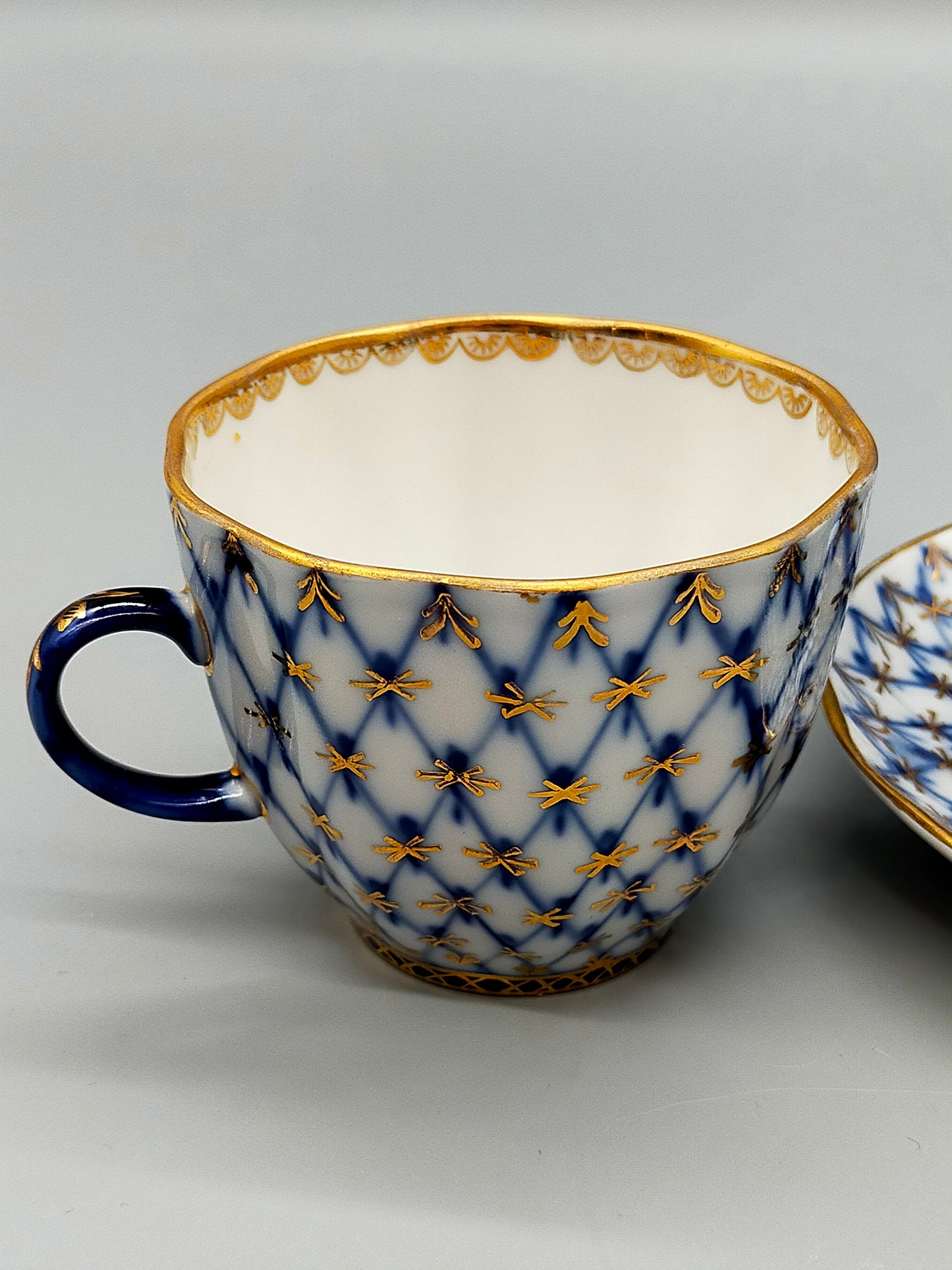 Lomonosov Kobaltnetz Mokka-Set – 3 Tassen & 1 Untertasse UdSSR