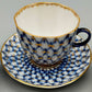 Lomonosov Kobaltnetz Mokka-Set – 3 Tassen & 1 Untertasse UdSSR
