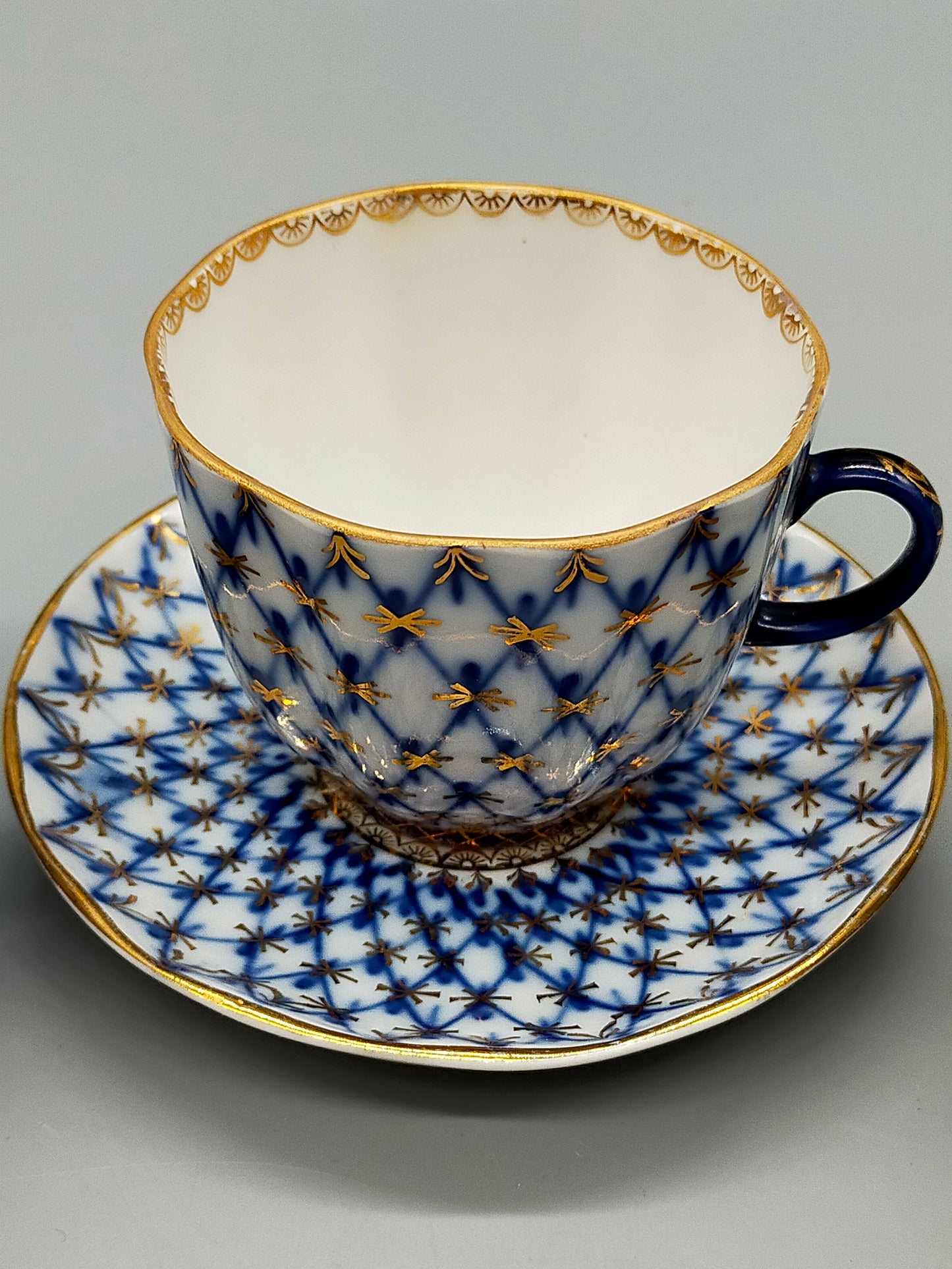 Lomonosov Kobaltnetz Mokka-Set – 3 Tassen & 1 Untertasse UdSSR