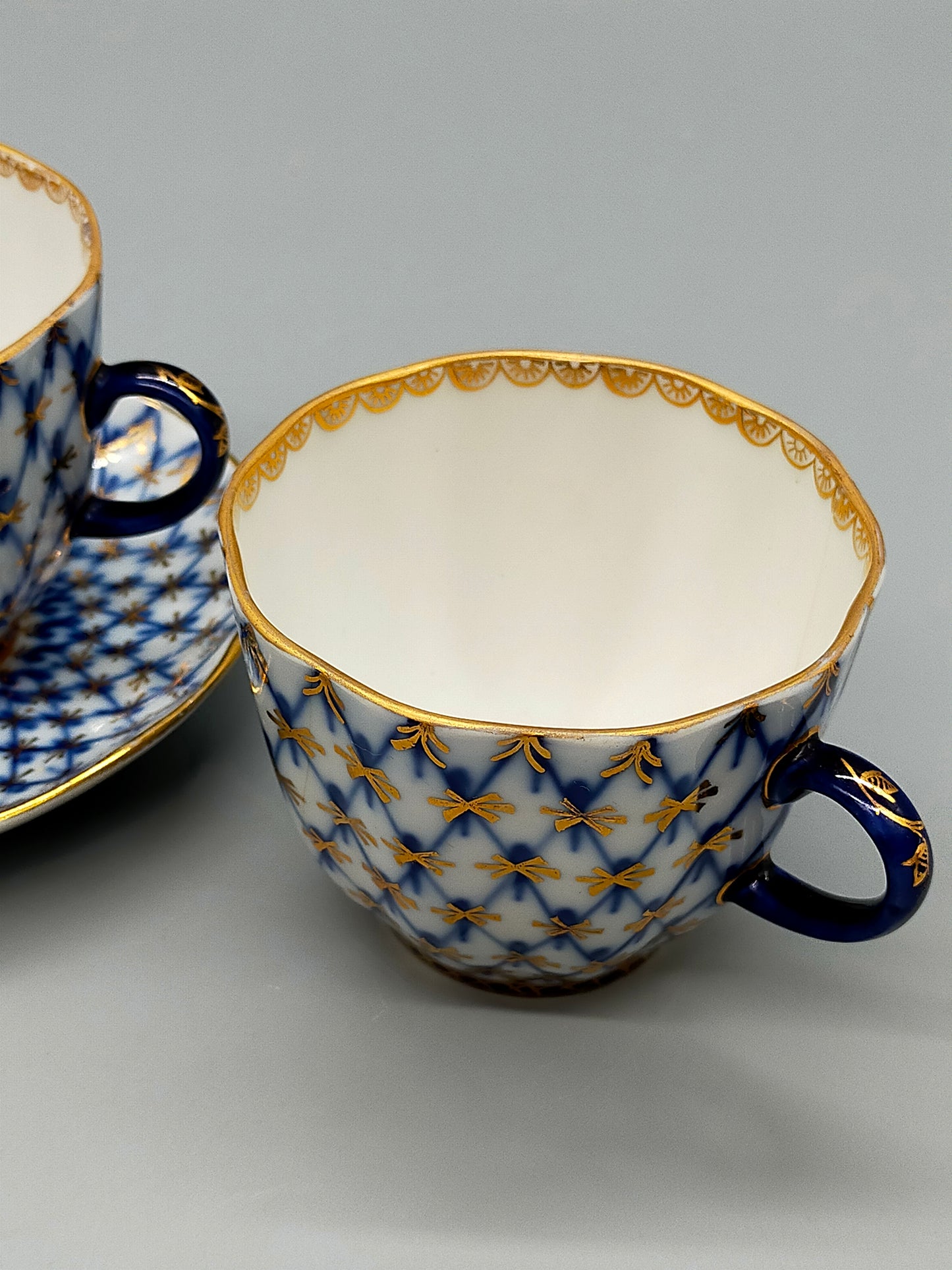 Lomonosov Kobaltnetz Mokka-Set – 3 Tassen & 1 Untertasse UdSSR